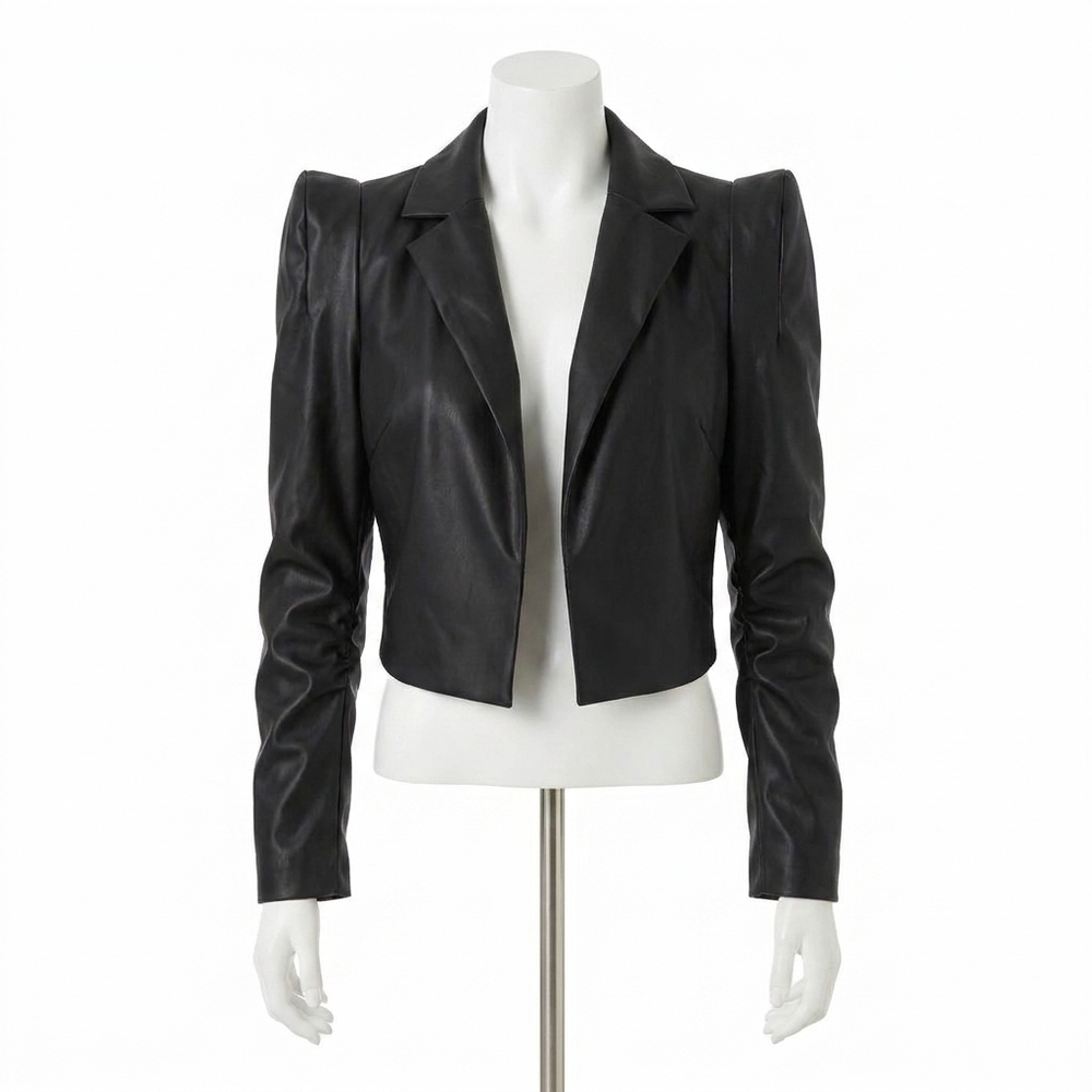 NEW ENTRO faux leather cropped blazer in black